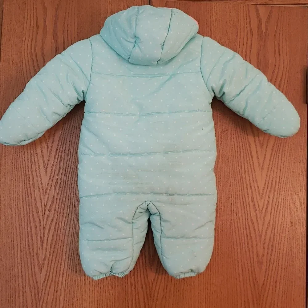 Very Nice Oshkosh B'Gosh Turquoise Pink Hooded Baby Winter Snowsuit Sz 12 Mos